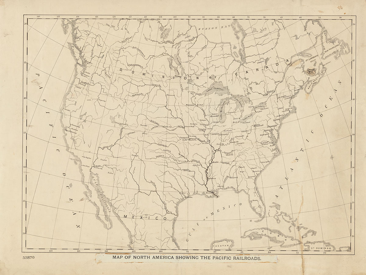 1860 Map of North America Showing the Pacific Railroads