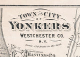 1872 Map of the Town and City of Yonkers & East Chester Westchester County New York