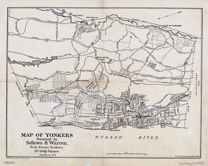 1893 Map of Yonkers Westchester County New York
