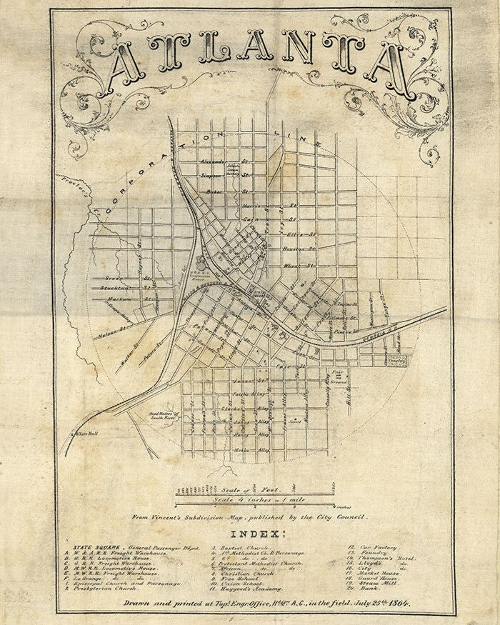 1864 Map of Atlanta Georgia
