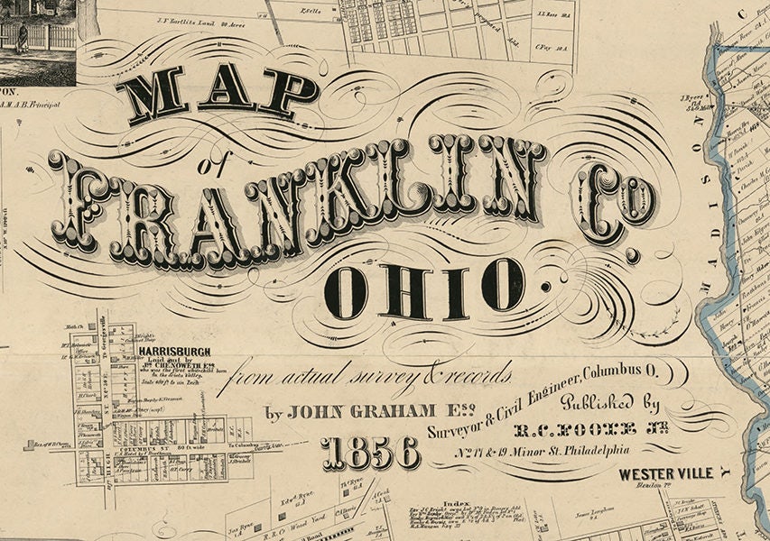 1856 Farm Line Map of Franklin County Ohio