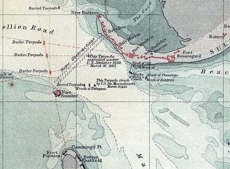 1865 Nautical Map of Charleston Harbor South Carolina