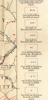 1907 Oil & Gas Well Map of Burgettstown Quadrangle Washington County Pa