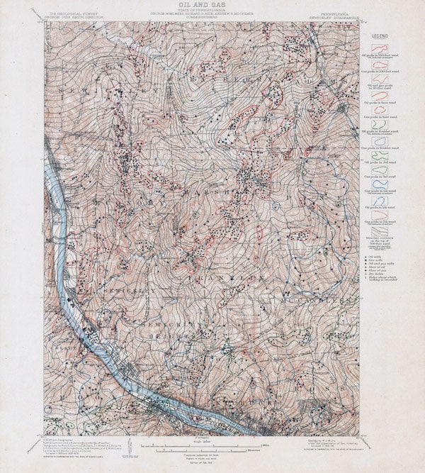 1910 Oil & Gas Well Map of the Sewickley Quad Allegheny County Pennsylvania