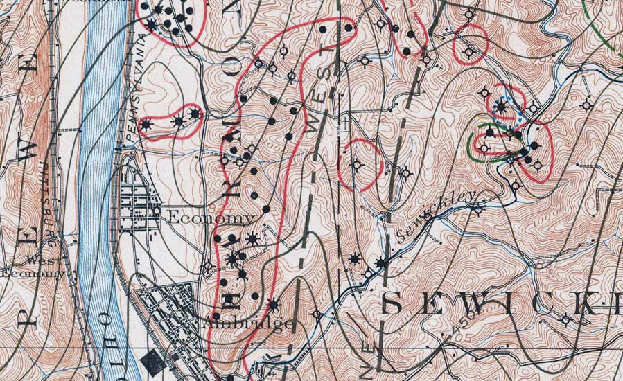 1910 Oil & Gas Well Map of the Sewickley Quad Allegheny County Pennsylvania