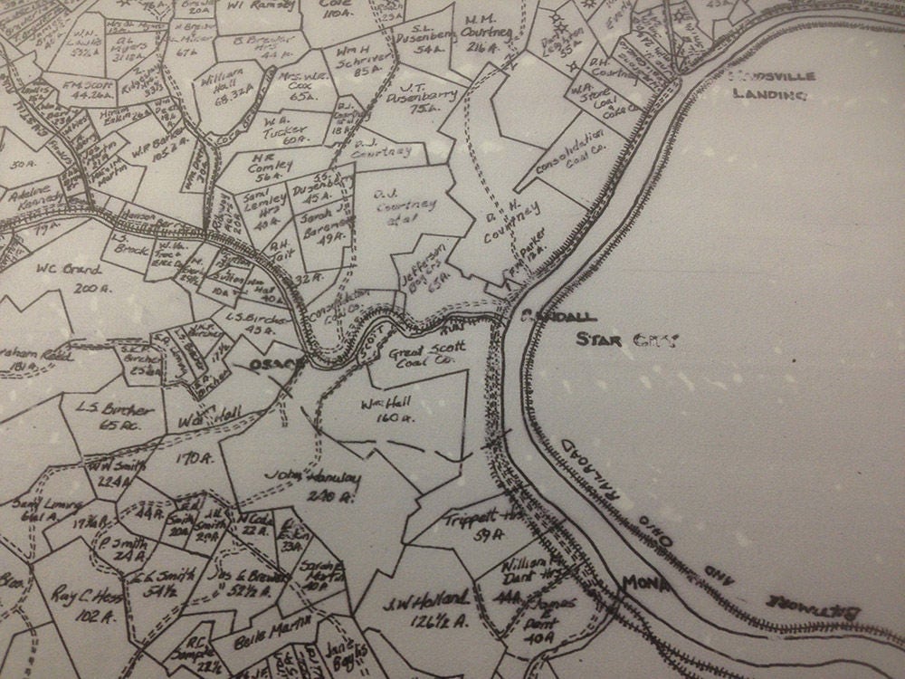 Early 1900s Monongalia County WV Farm Line Map Showing Oil and Gas Well Locations