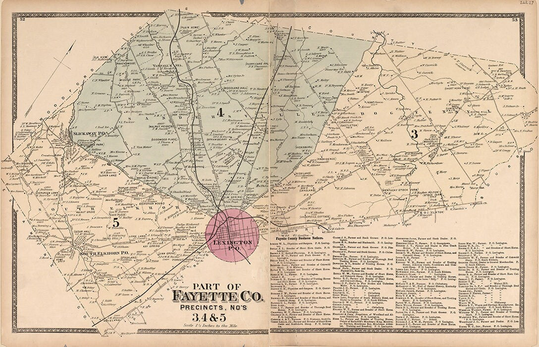 1877 Map of Northern Fayette County Kentucky