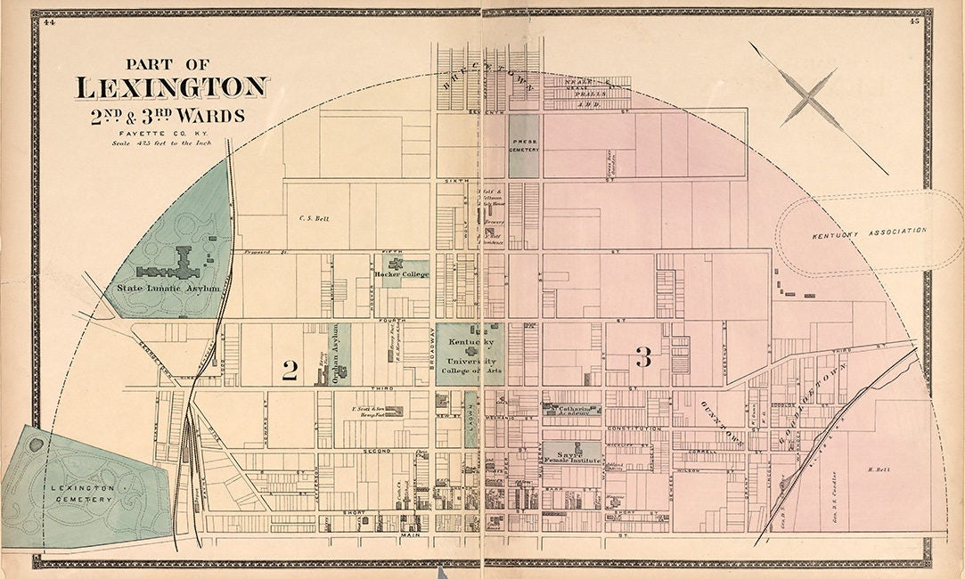 1877 Map of Northern Lexington Fayette County Kentucky