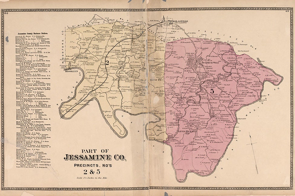 1877 Map of Southern Jessamine County Kentucky