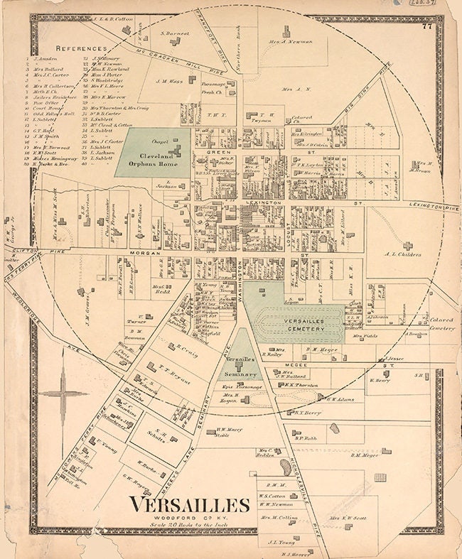 1877 Map of Versailles Woodford County Kentucky