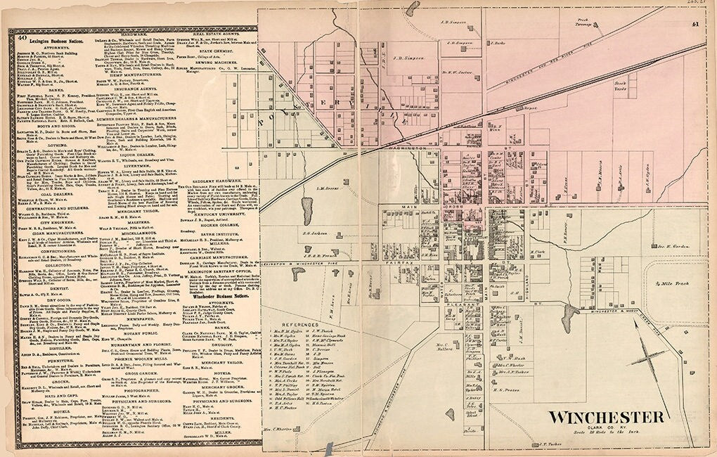 1877 Map of Winchester Clark County Kentucky