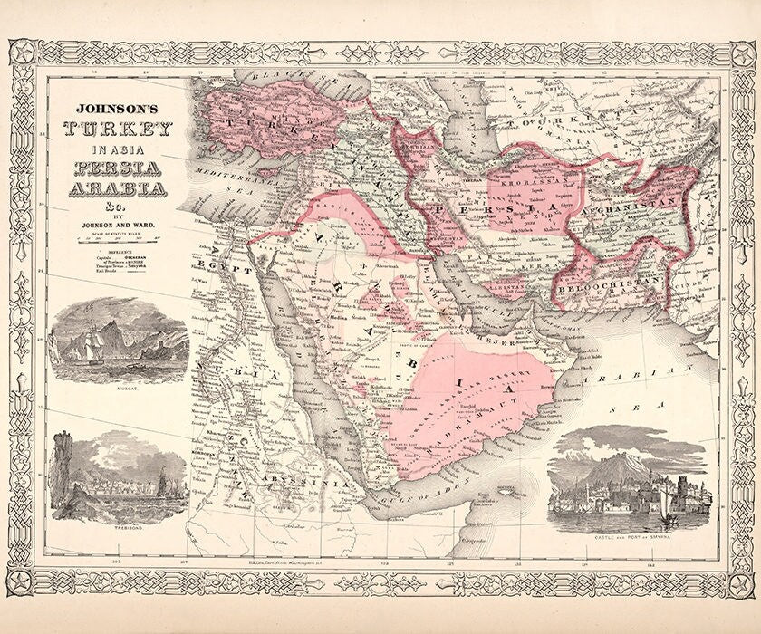 1864 Map of Turkey Persia and Arabia