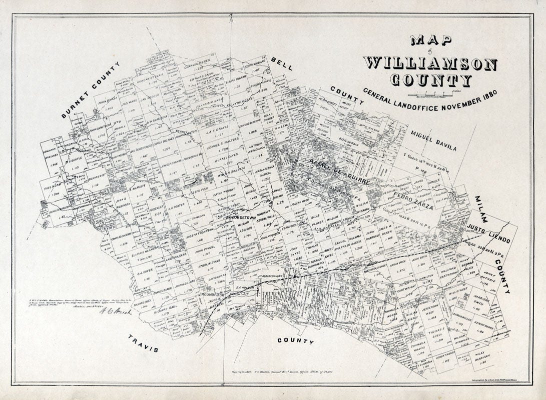 1880 Map of Williamson County Texas Georgetown