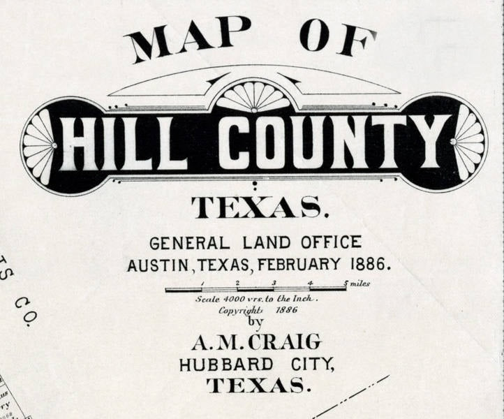 1886 Farm Line Map of Hill County Texas