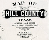 1886 Farm Line Map of Hill County Texas
