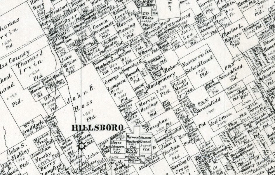1886 Farm Line Map of Hill County Texas