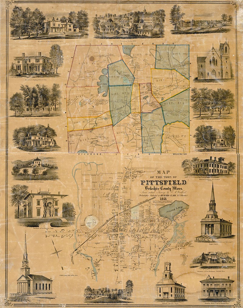 1855 Map of Pittsfield Berkshire County Massachusetts
