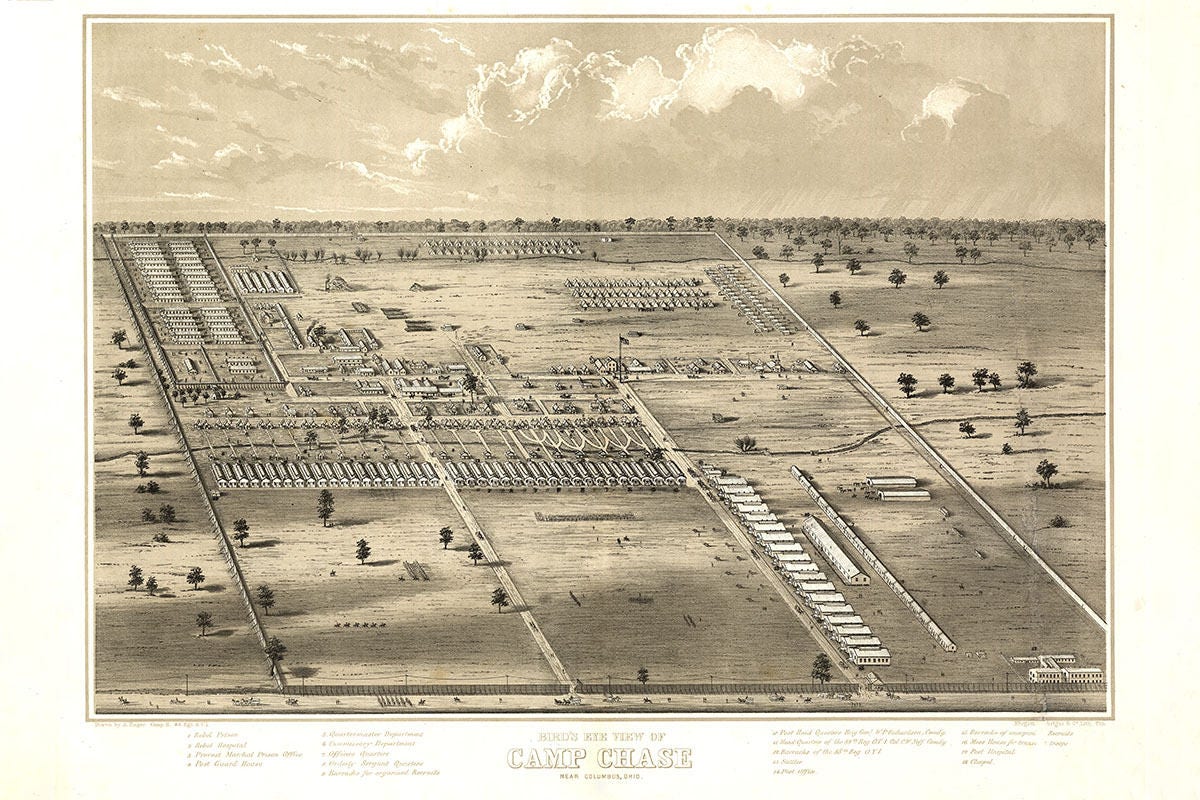 1860 Panoramic Map of Camp Chase Near Columbus Ohio