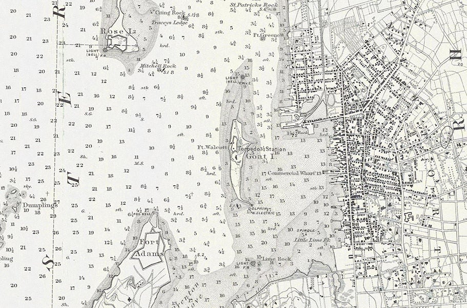 1887 Nautical Map of Newport Harbor Narragansett Bay Rhode Island