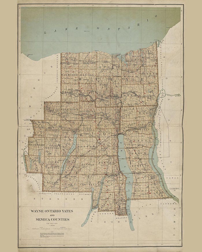 1895 Map of Wayne Ontario Yates and Seneca County New York