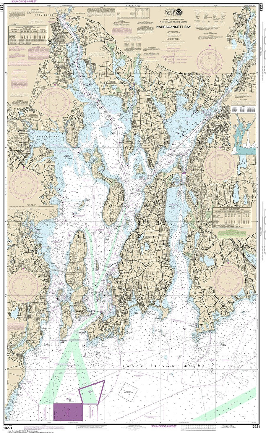 2016 Nautical Map of Narragansett Bay Rhode Island