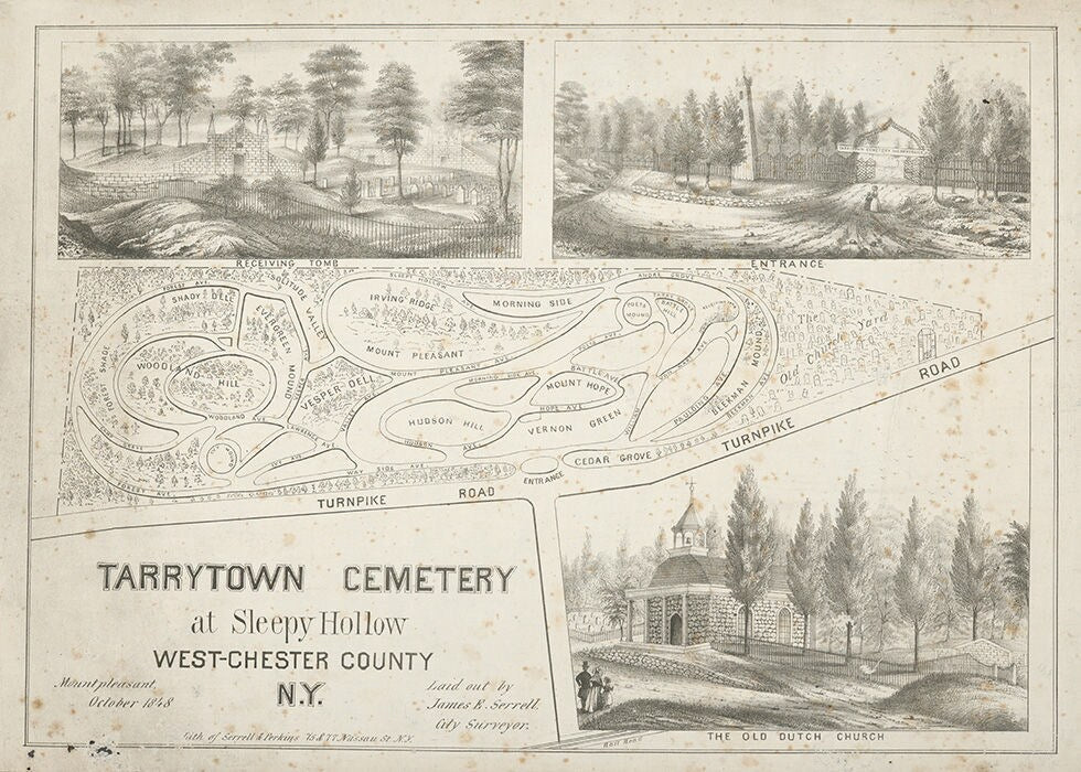 1848 Map of Tarrytown Cemetery Sleepy Hollow West Chester County NY