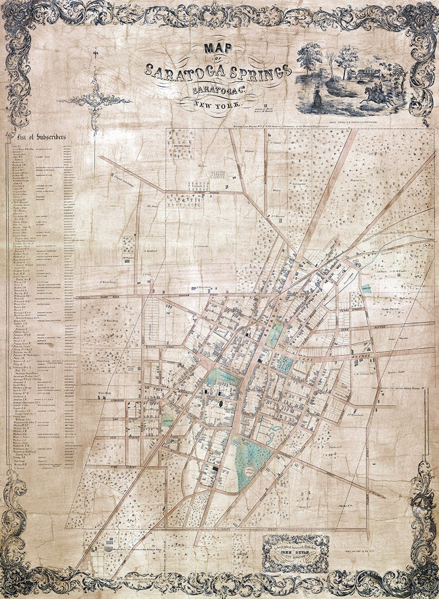 1850 Map of Saratoga Springs Saratoga County New York