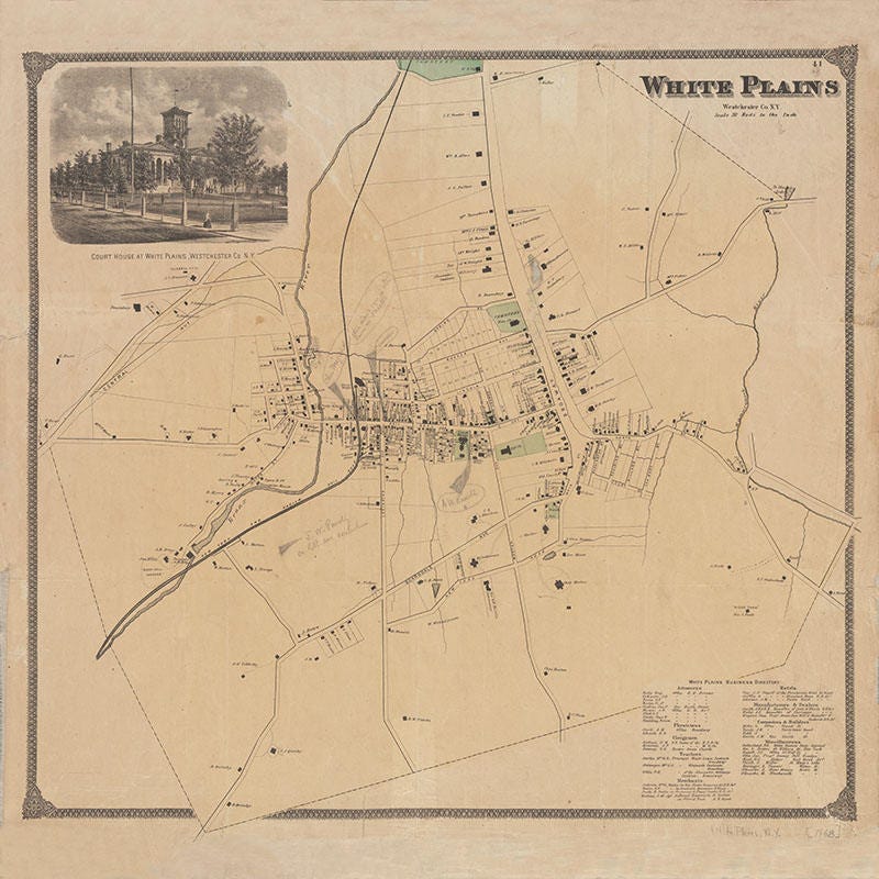 1868 Map of White Plains Westchester County New York