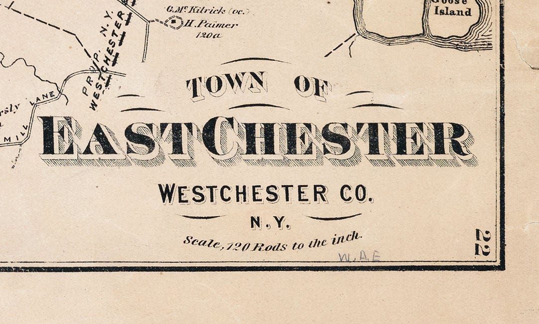 1872 Map of the Town and City of Yonkers & East Chester Westchester County New York