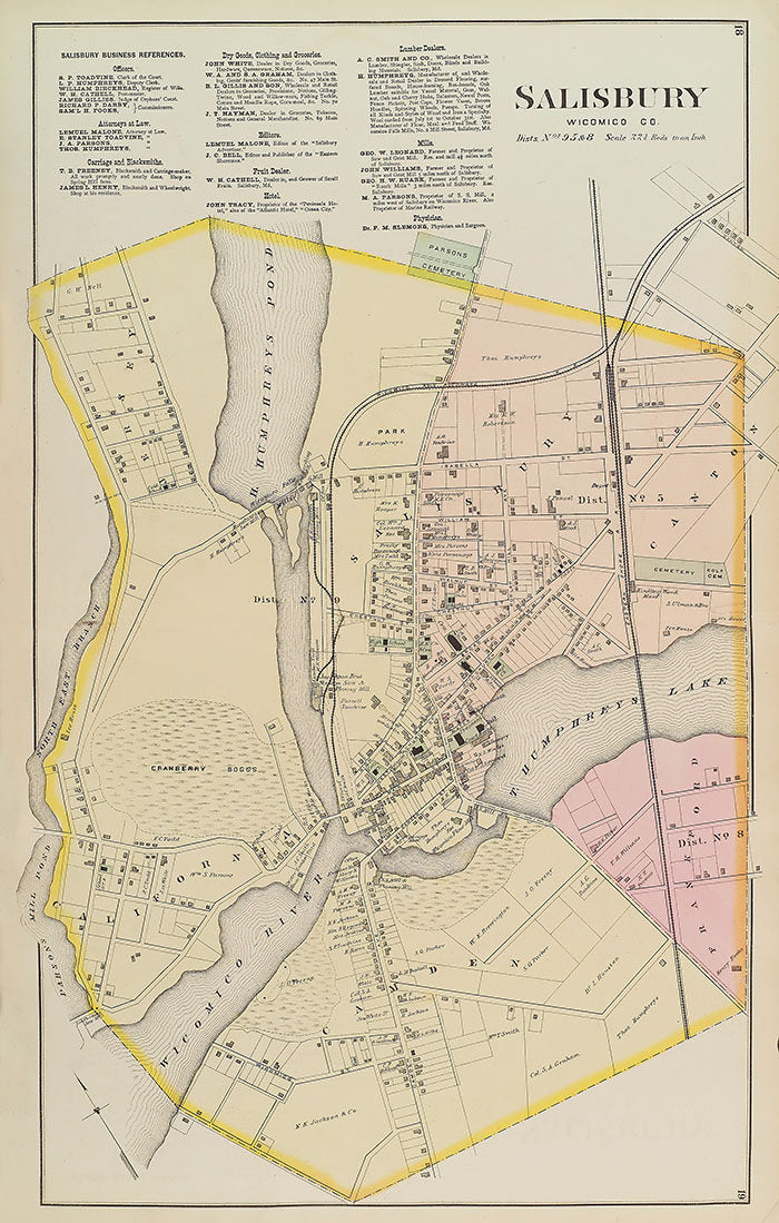 1877 Map of Salisbury Wicomico County Maryland