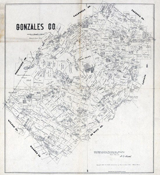 1880 Map of Gonzales County Texas