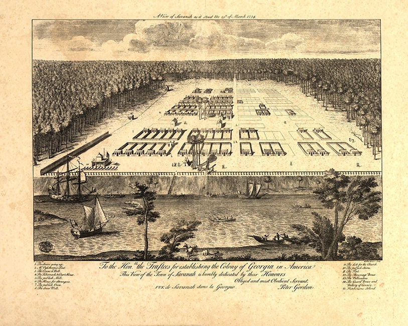 1734 Panorama Map of Savannah Georgia