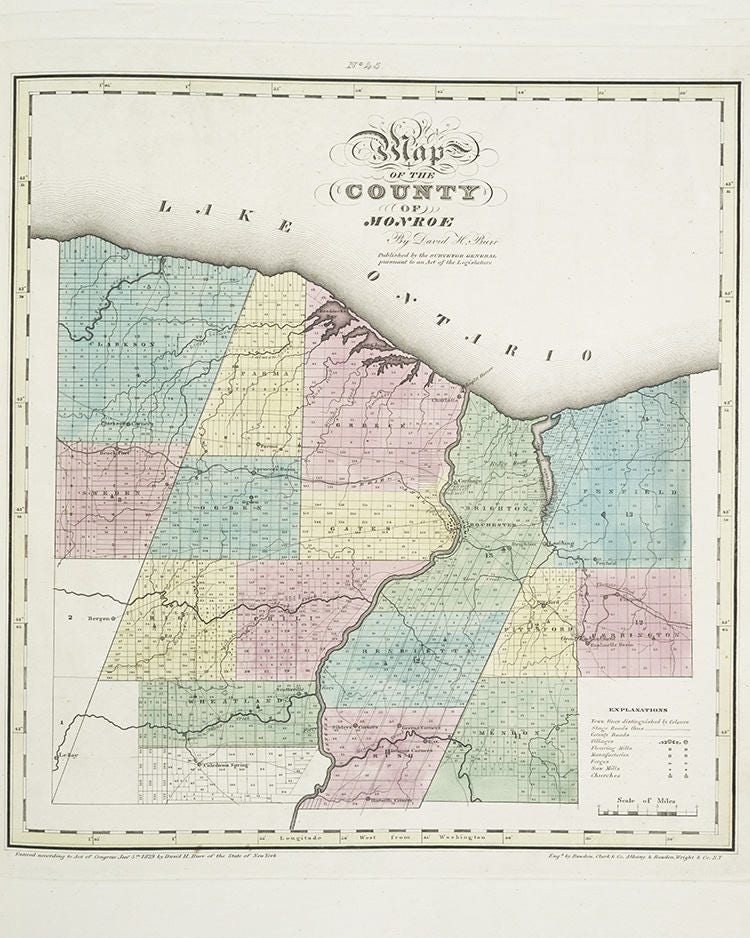 1829 Map of Monroe County New York