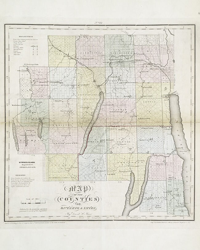 1829 Map of Ontario and Yates Counties New York