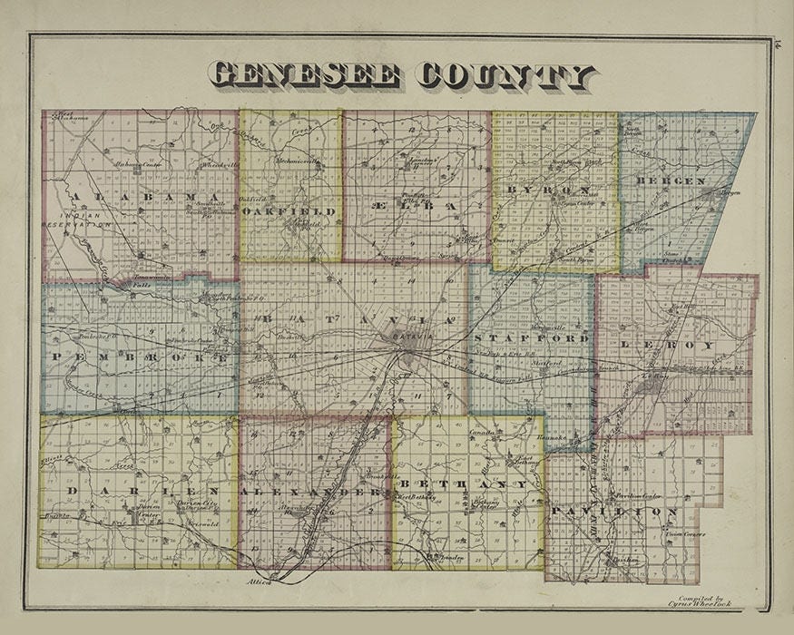 1876 Map of Genesee County New York