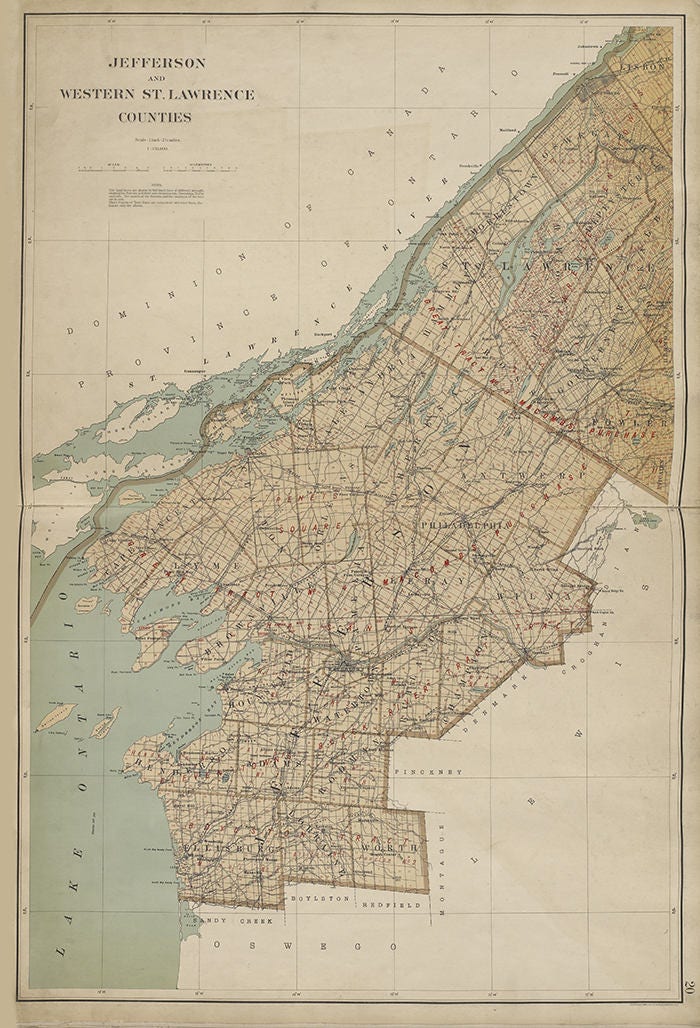 1895 Map of Jefferson and Western St Lawrence County New York