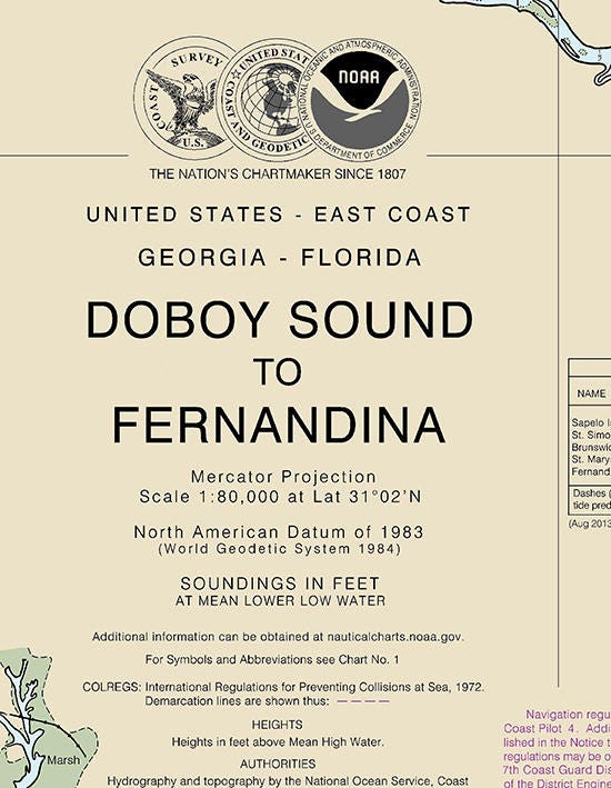 2013 Nautical Map of Doboy Sound to Fernadina and St Marys