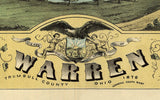 1870 Panoramic Map of Warren Trumbull County Ohio