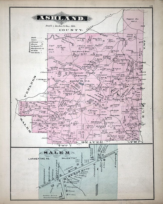 1877 Map of Ashland Township Clarion County Pennsylvania Oil Wells