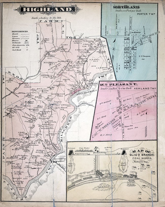 1877 Map of Highland Township Clarion County Pennsylvania Oil Wells