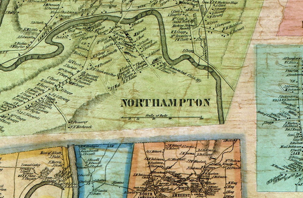 1854 Map of Hampshire County Massachusetts