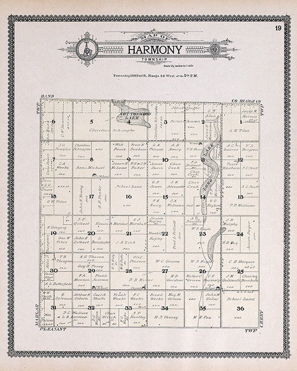 1909 Map of Harmony Township Jerauld County South Dakota