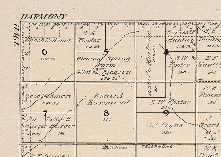 1909 Map of Pleasant Township Jerauld County South Dakota