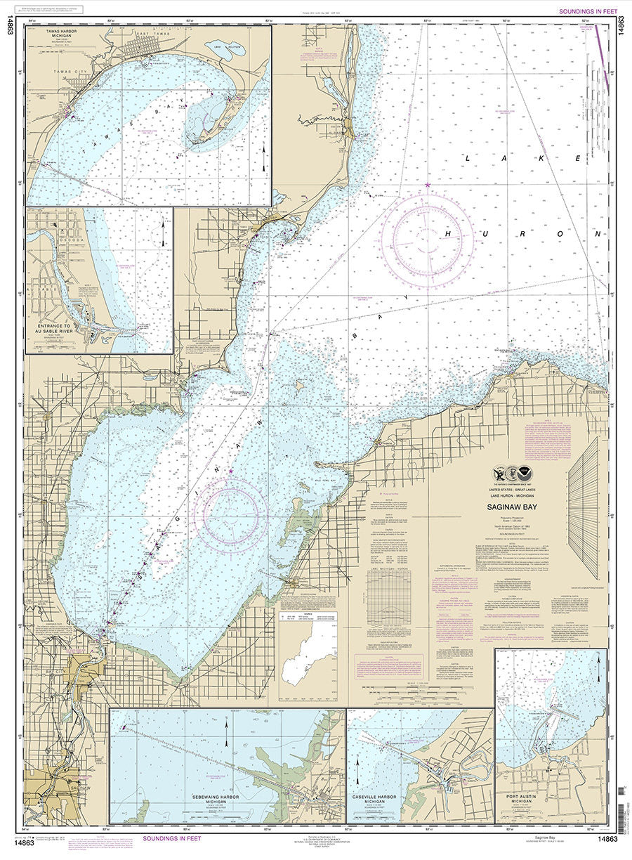 2014 Nautical Map of Saginaw Bay Lake Huron Michigan