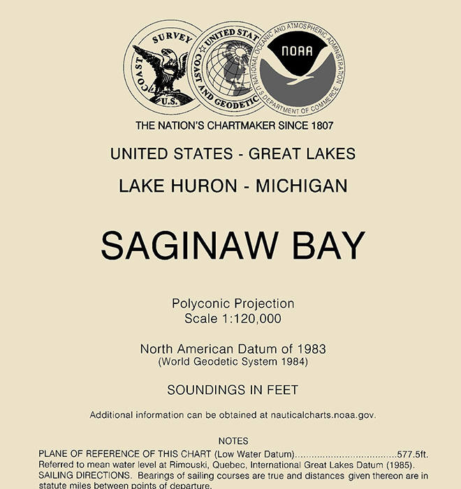 2014 Nautical Map of Saginaw Bay Lake Huron Michigan