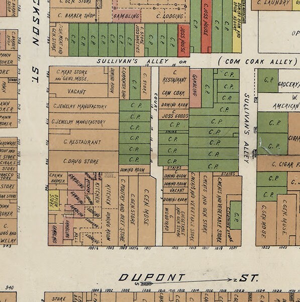 1885 Map of Chinatown in San Francisco California