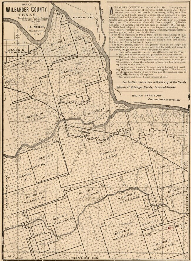 1887 Farm Line Map of Wilbarger County Texas