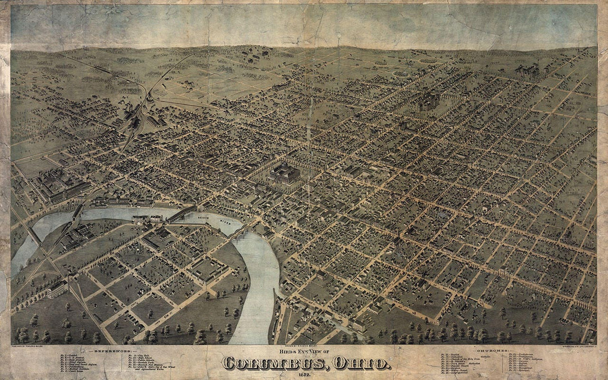 1872 Panoramic Map of Columbus Ohio
