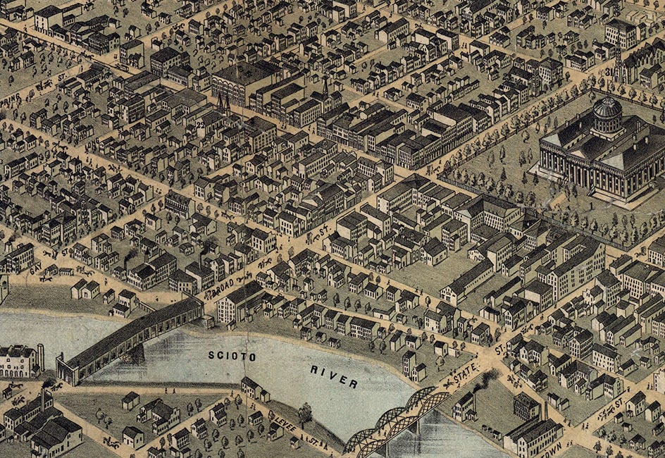 1872 Panoramic Map of Columbus Ohio