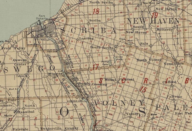 1895 Map of Oswego Cayuga and Onondaga County New York